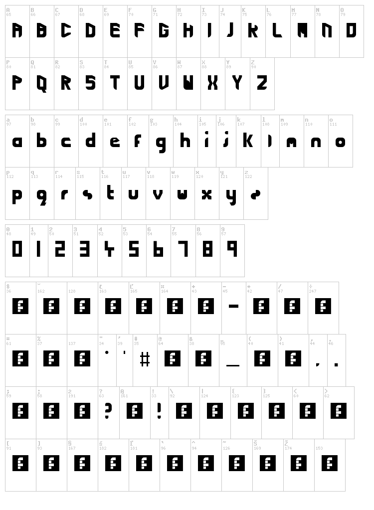 Cutting Edge Lightspeed font map